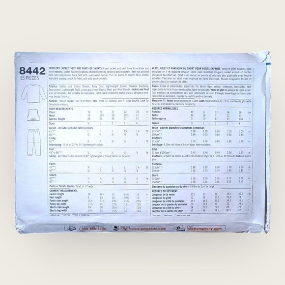 Vintage 1990s Simplicity Sewing Pattern 8442 Toddlers Jacket Vest Pants Shorts - Picture 2 of 2